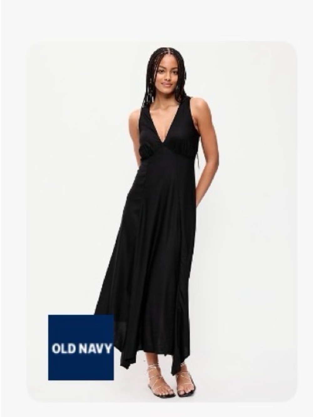 Old Navy Black V-Neck Maxi Dress with Flowing Skirt